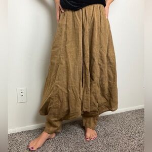 USAATO Natural Organic Handmade Plant Dye Lagenlook Boho Drop Crotch Skirt Pants